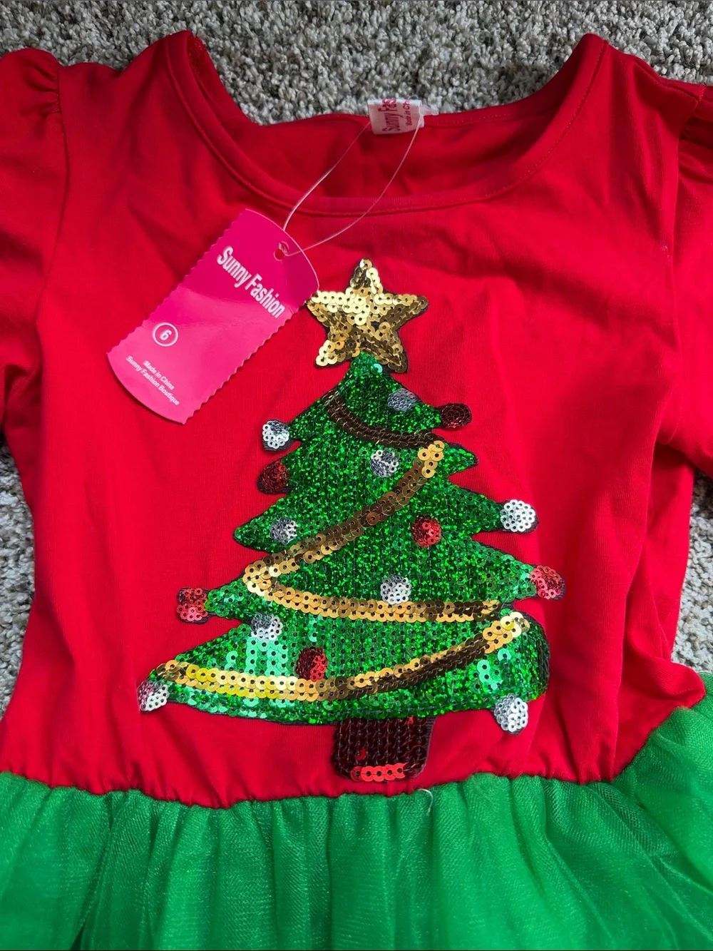NWT Amazon Girls' Red & Green Christmas Tree Tutu Dress & Tree Headband size 6